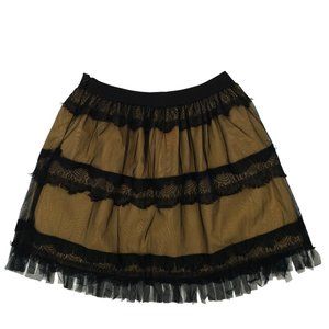 Pura Vida Lace Tulle Skirt Womens Size 4 Fringe Lined Side Zip Black Beige NEW